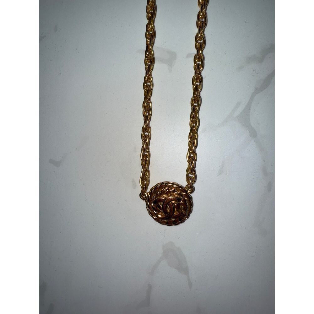 Chanel CC Quilted Round Pendant Necklace - Gold-Tone - Picture 5 of 6